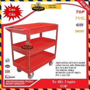 Chính hãng TOP Xe đẩy đồ nghề 3 ngăn 150kg Đài Loan cao cấp