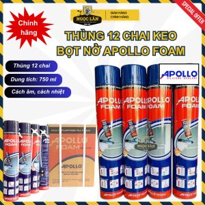 Bọt nở Apollo Foam 750ml, Thùng 12 chai, kết dính, cách âm, cách nhiệt