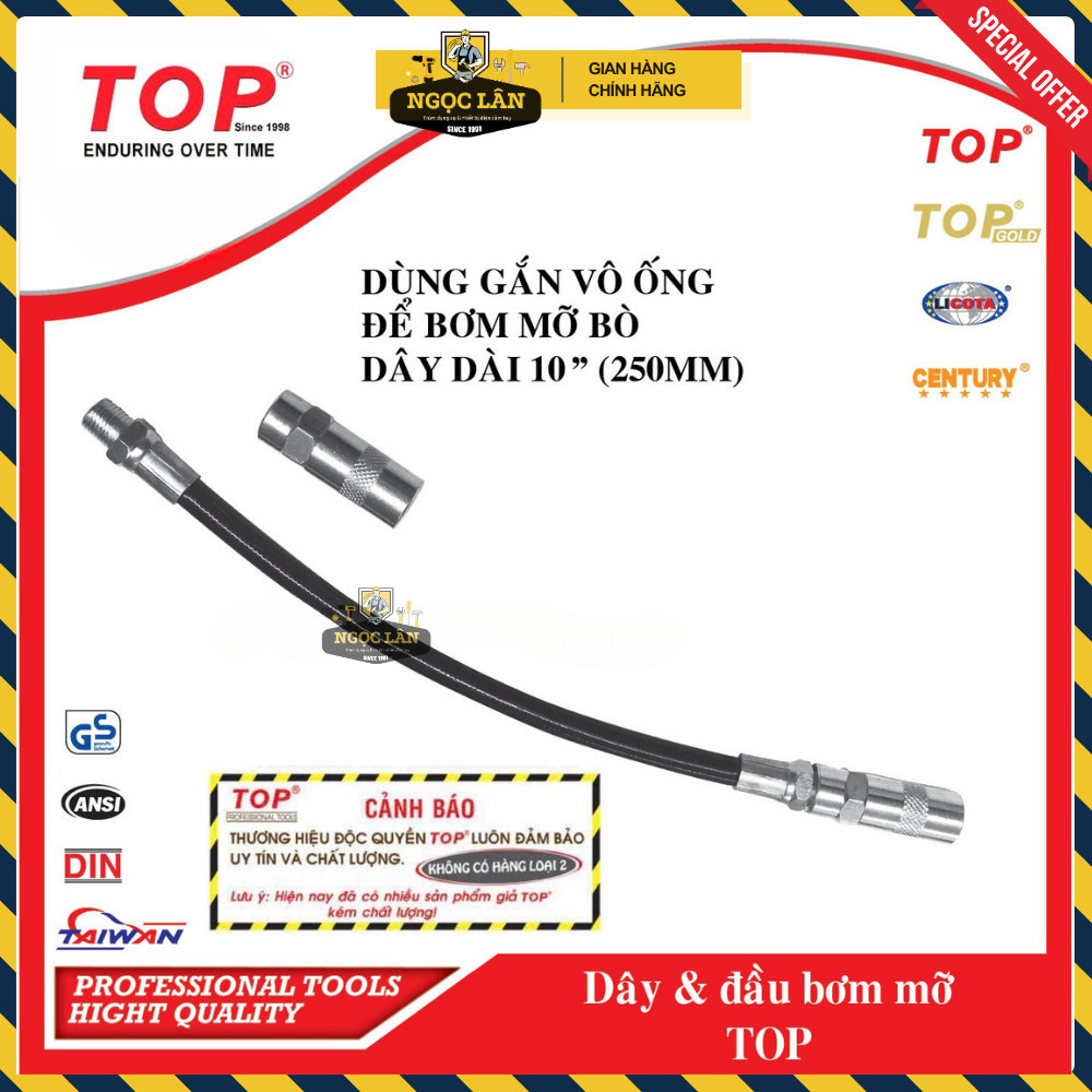 TOP Dây Bơm Mỡ Mềm 250mm & Đầu Bơm Mỡ Đài Loan - Ảnh 2