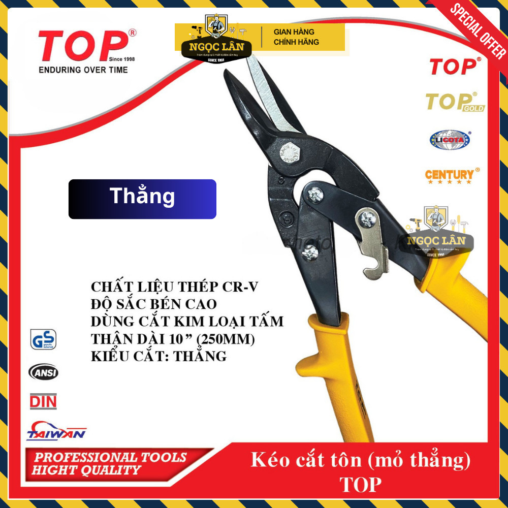 Kìm Kéo Cắt Tôn TOP 10" 250mm Lưỡi Thẳng, Cong Trái/Phải Thép CR-V - Ảnh 6