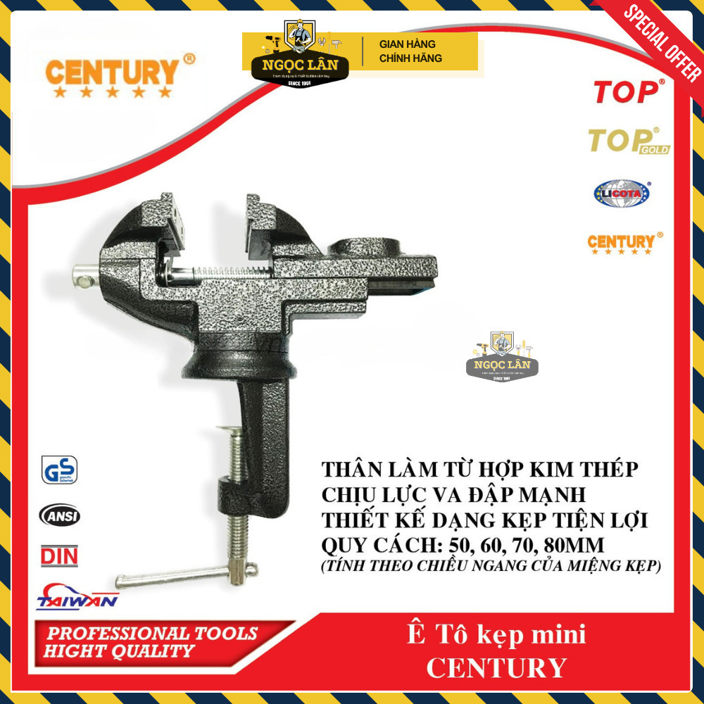 Ê tô kẹp bàn mini Century xoay 360 độ 50mm 60mm 80mm cao cấp - Ảnh 5