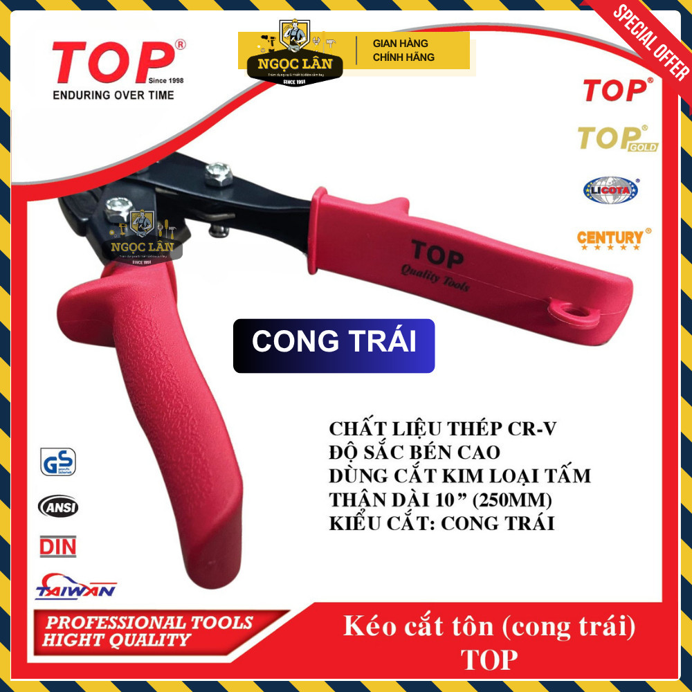 Kìm Kéo Cắt Tôn TOP 10" 250mm Lưỡi Thẳng, Cong Trái/Phải Thép CR-V - Ảnh 4