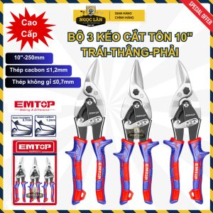 Kéo cắt tôn EMTOP chính hãng Bộ 3: cong trái, cong phải, thẳng cao cấp