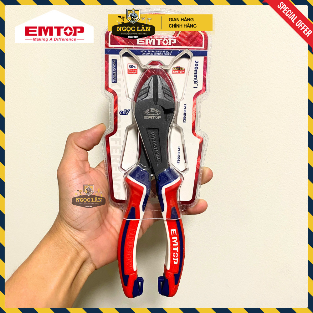 Kìm cắt EMTOP trợ lực 30%, đầu nặng, thép CRV, phủ Teflon - Ảnh 3