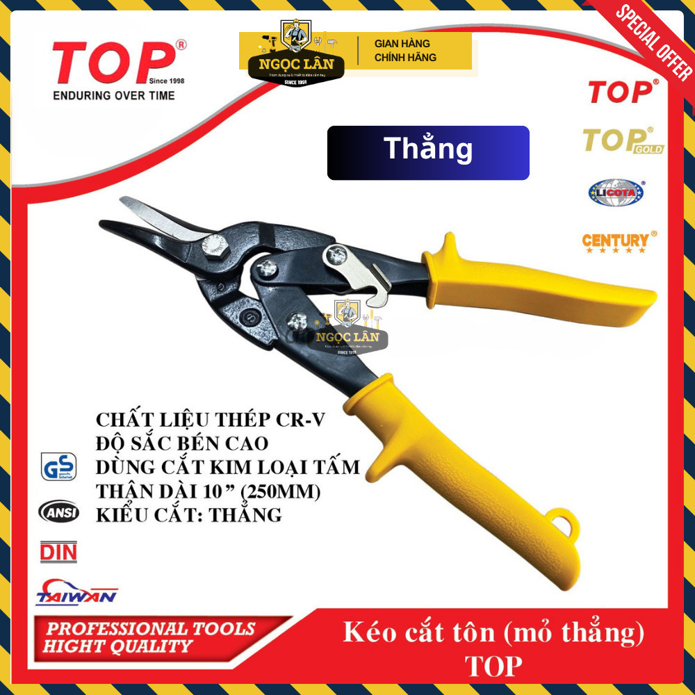 Kìm Kéo Cắt Tôn TOP 10" 250mm Lưỡi Thẳng, Cong Trái/Phải Thép CR-V - Ảnh 5
