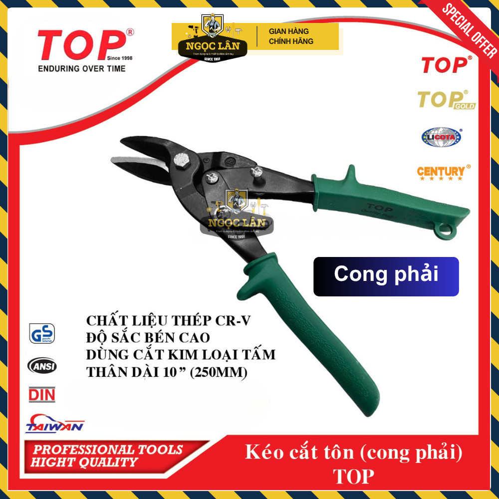 Kìm Kéo Cắt Tôn TOP 10" 250mm Lưỡi Thẳng, Cong Trái/Phải Thép CR-V - Ảnh 7