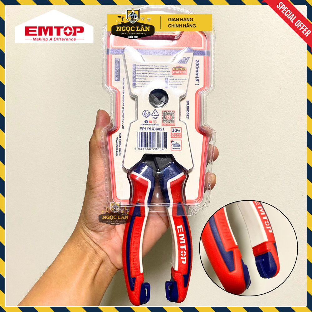 Kìm cắt EMTOP trợ lực 30%, đầu nặng, thép CRV, phủ Teflon - Ảnh 8
