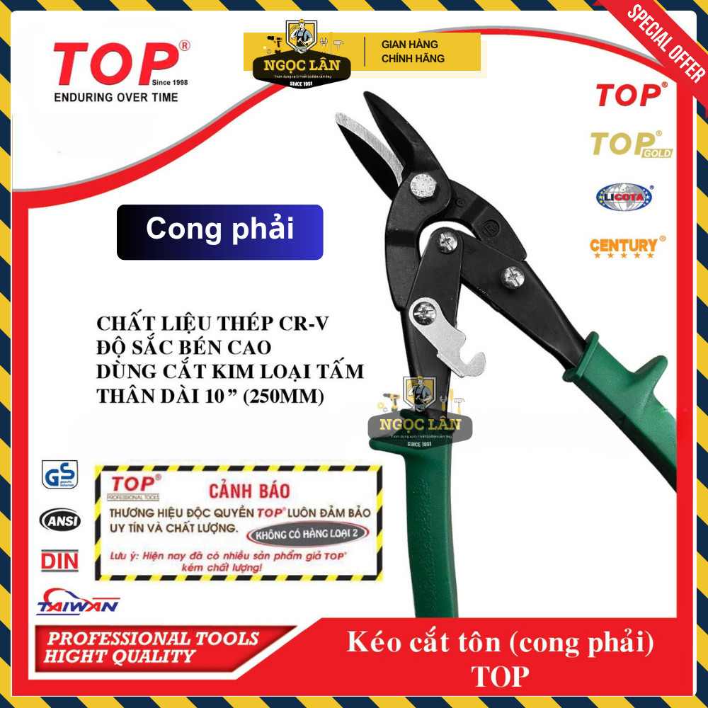 Kìm Kéo Cắt Tôn TOP 10" 250mm Lưỡi Thẳng, Cong Trái/Phải Thép CR-V - Ảnh 8