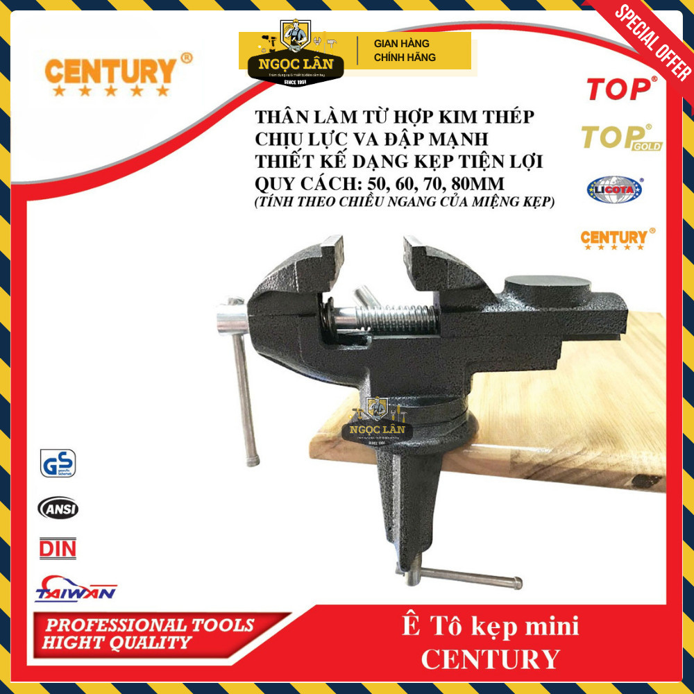 Ê tô kẹp bàn mini Century xoay 360 độ 50mm 60mm 80mm cao cấp - Ảnh 3