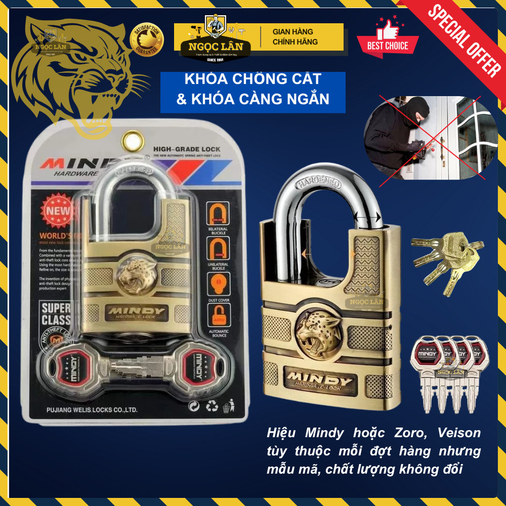 Khóa cửa chống cắt Mindy 6 phân có đầu báo trộm