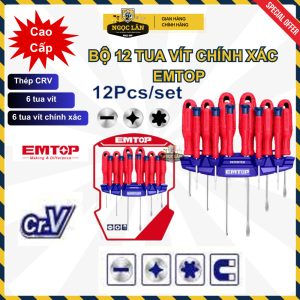 EMTOP Bộ Tua Vít Chính Xác 12 Tua Vít Thép CRV Có Từ Tính ESST1201