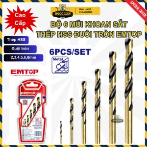 Mũi Khoan Sắt EMTOP HSS Đuôi Tròn Bộ 6 Chính Hãng ETDBB11065