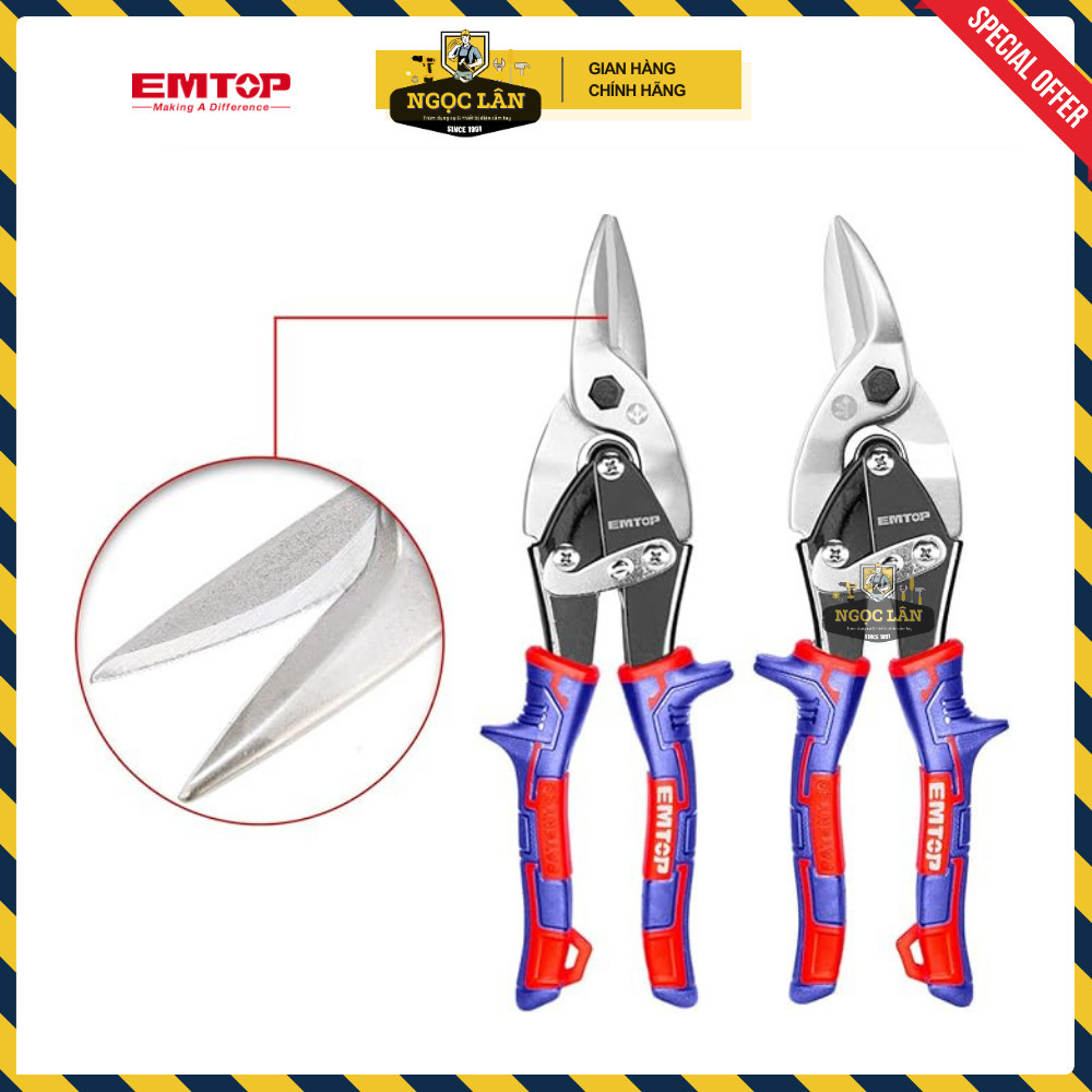 Kéo cắt tôn EMTOP chính hãng Bộ 3: cong trái, cong phải, thẳng cao cấp - Ảnh 3