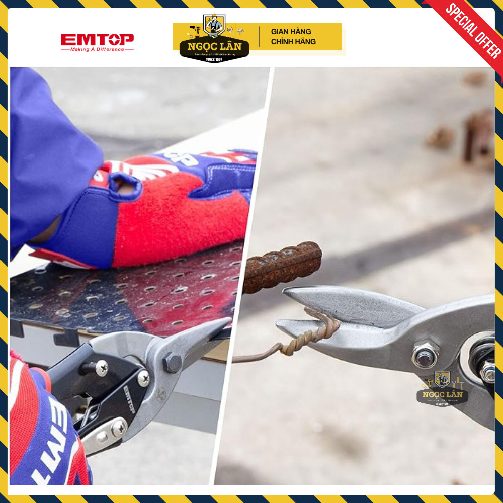 Kéo cắt tôn EMTOP chính hãng Bộ 3: cong trái, cong phải, thẳng cao cấp - Ảnh 5