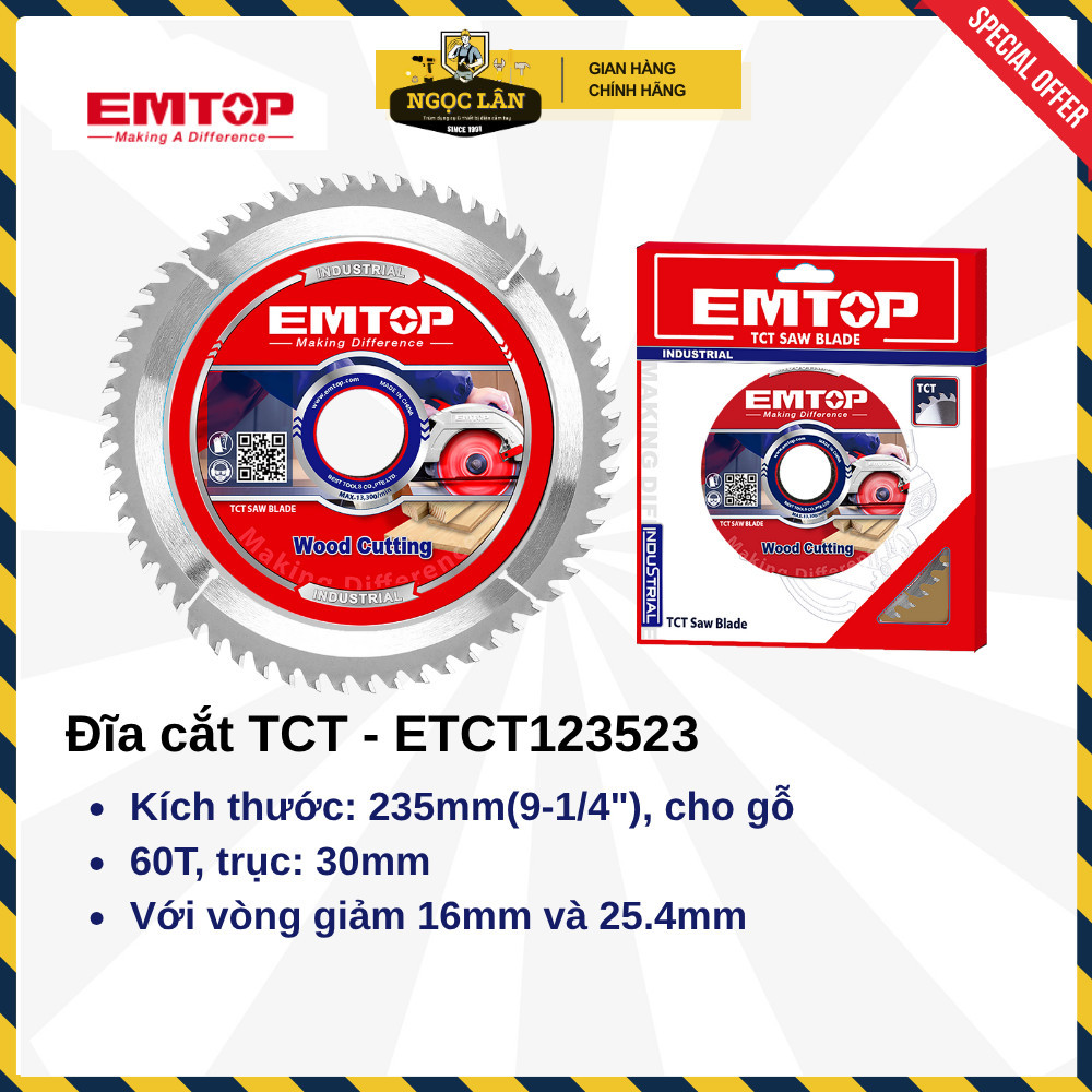 Lưỡi Cắt Gỗ Hợp Kim TCT EMTOP 185mm 235mm 254mm - Ảnh 4