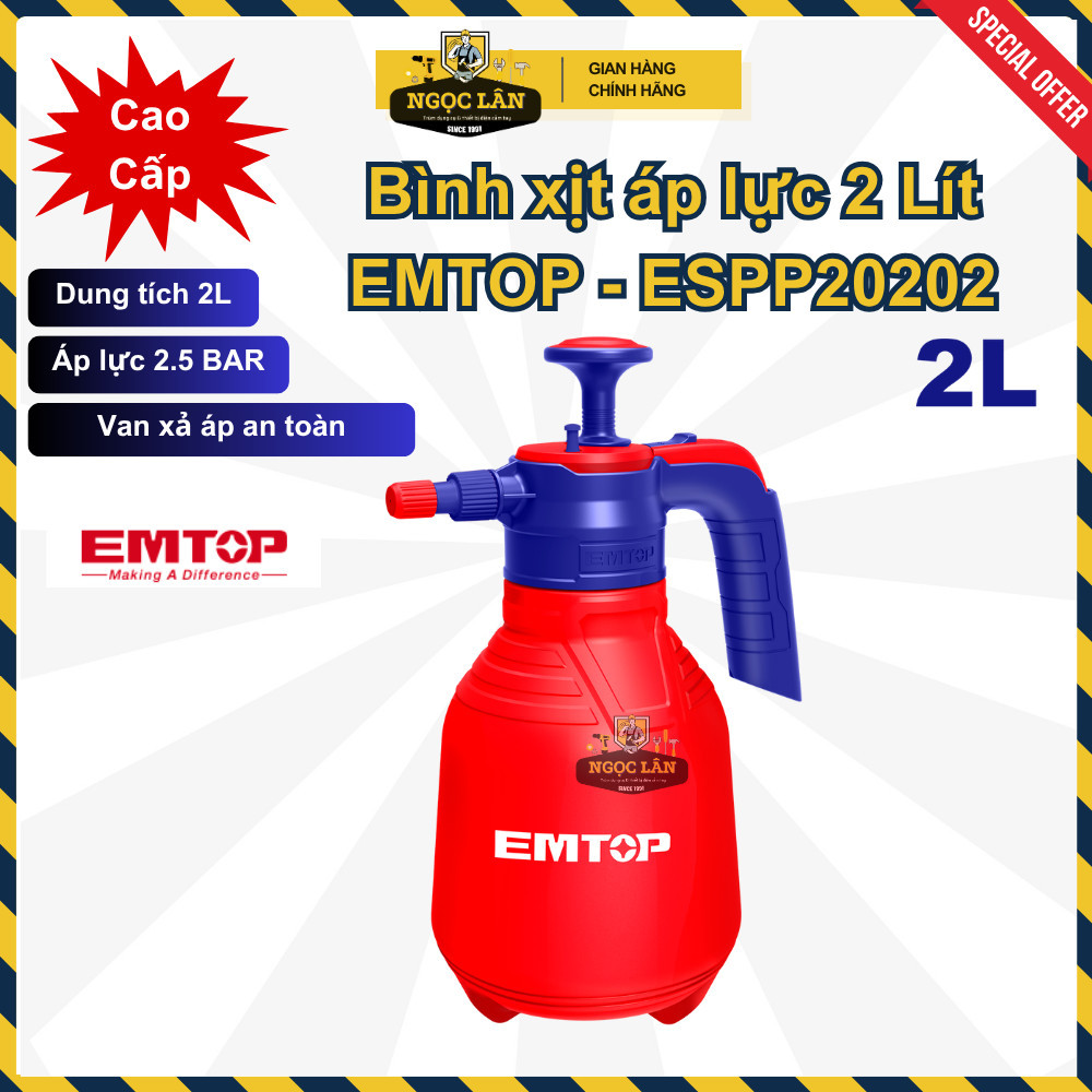 Bình Xịt Áp Lực Tưới Cây EMTOP 2 Lít ESPP20202 Cao Cấp Chính Hãng