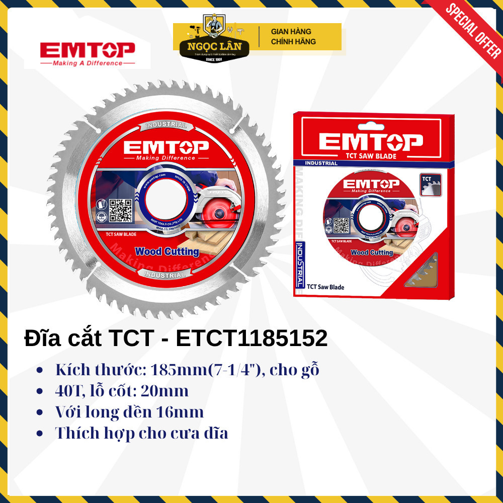 Lưỡi Cắt Gỗ Hợp Kim TCT EMTOP 185mm 235mm 254mm - Ảnh 3