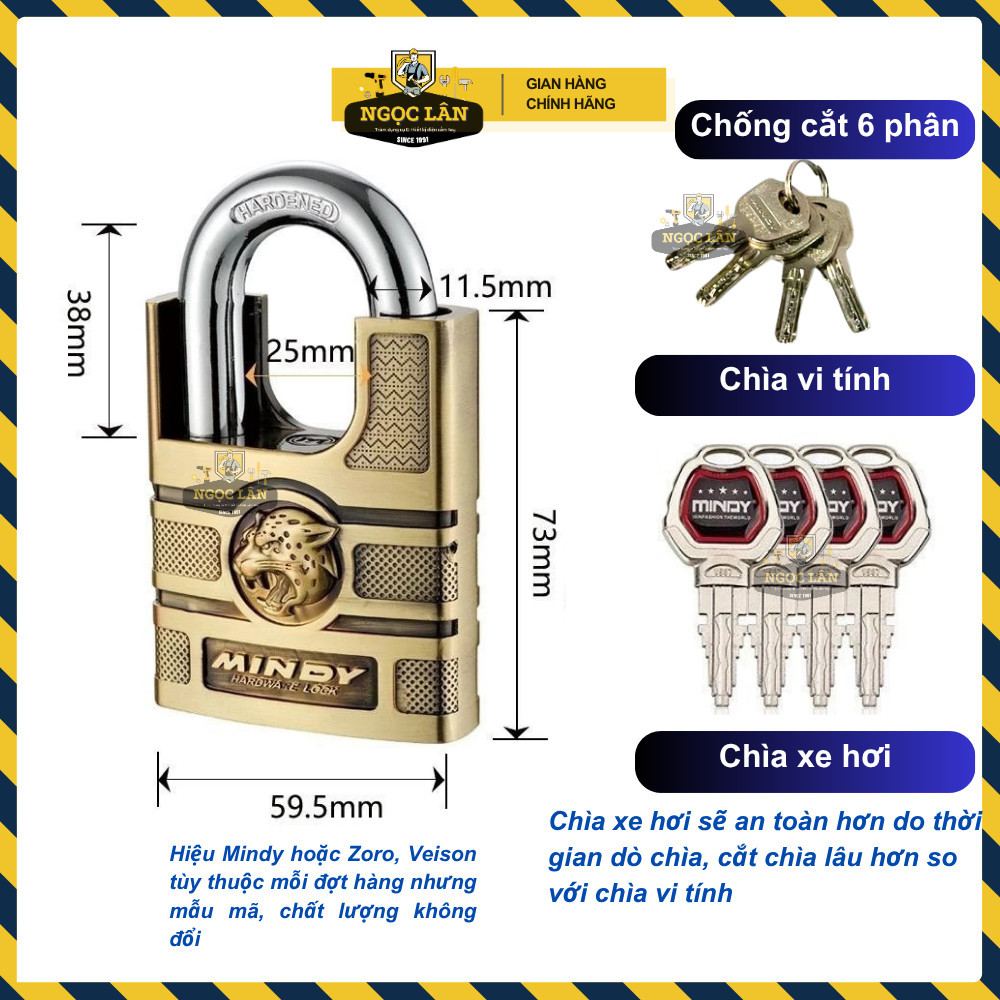 Khóa cửa chống cắt Mindy 6 phân có đầu báo trộm - Ảnh 2