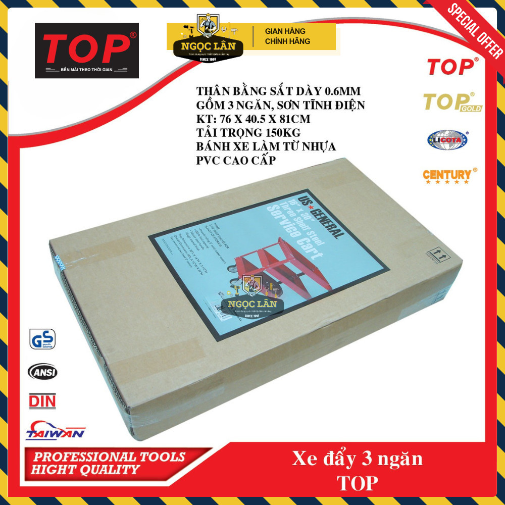 Chính hãng TOP Xe đẩy đồ nghề 3 ngăn 150kg Đài Loan cao cấp - Ảnh 4
