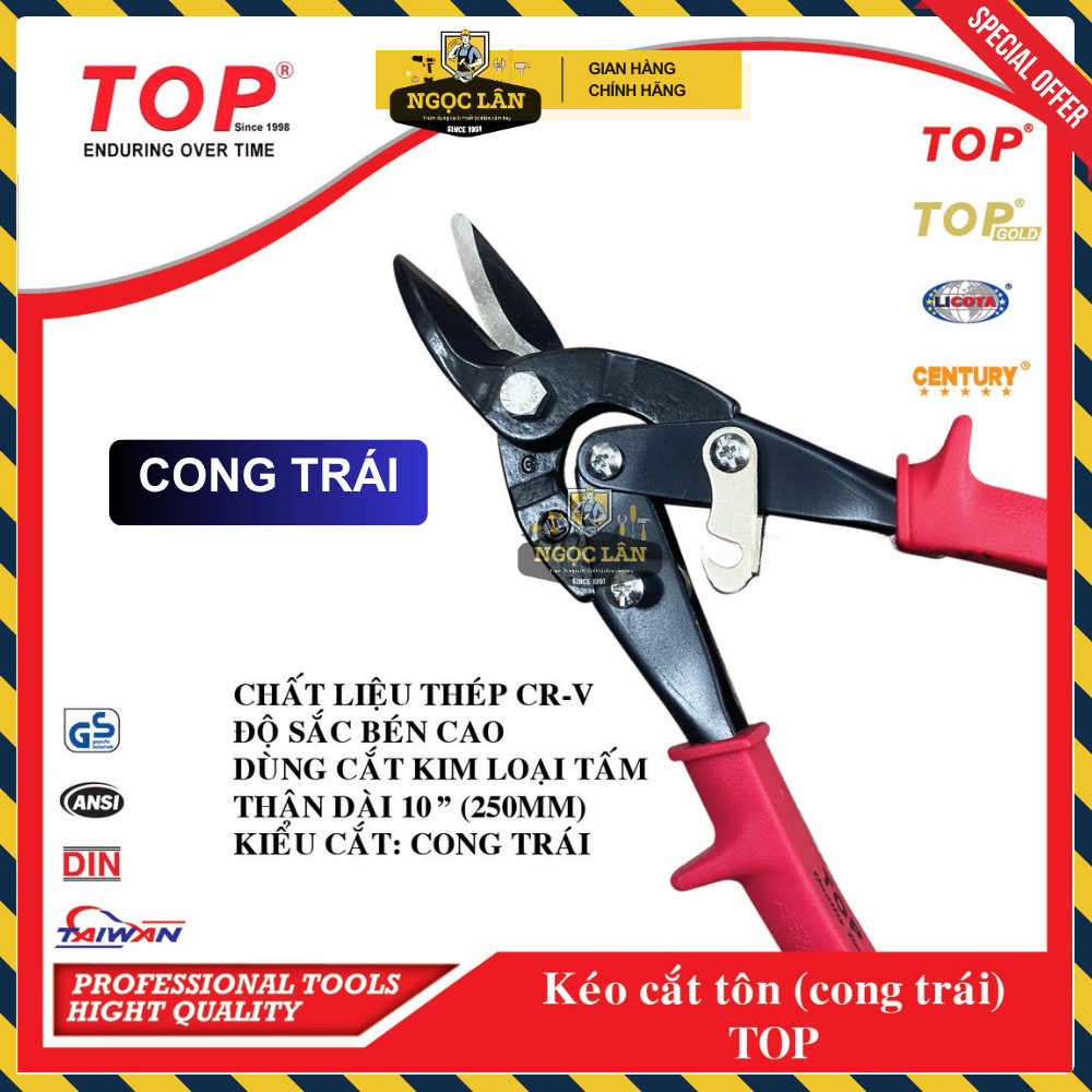 Kìm Kéo Cắt Tôn TOP 10" 250mm Lưỡi Thẳng, Cong Trái/Phải Thép CR-V - Ảnh 3
