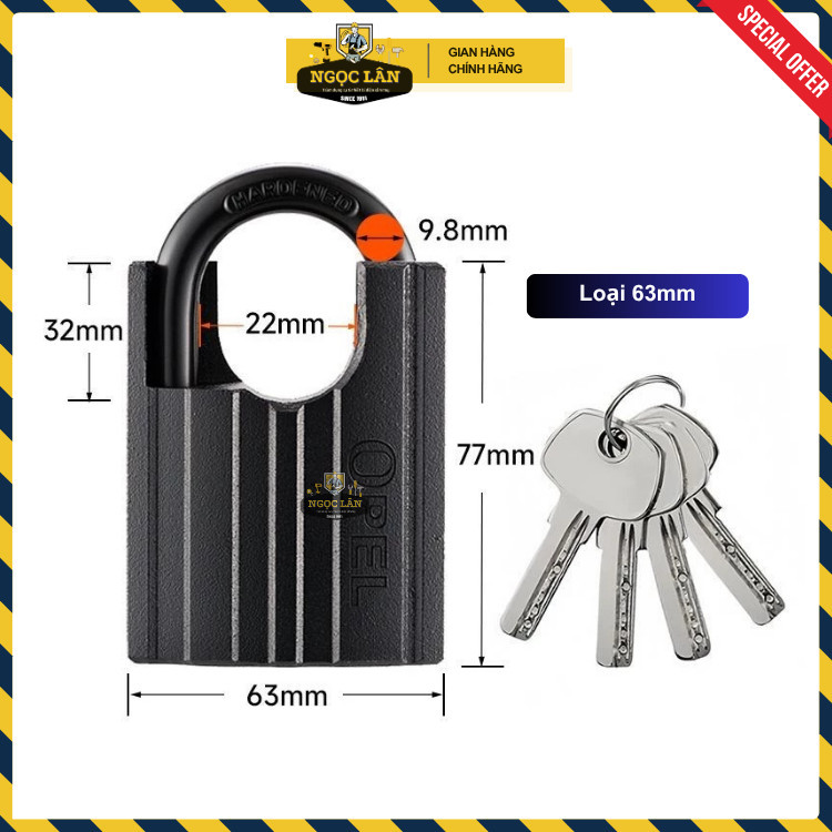 Khóa Chống Cắt OPEL Thép Đen, Bấm Size 5p 6p, 4 Chìa Chống Trộm - Ảnh 4