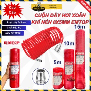 Cuộn dây hơi EMTOP xoắn khí nén PU 8x5mm Nitto 5m/10m/15m (EAHE1501J)