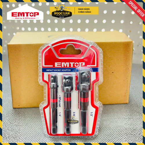 Bộ 3 Đầu Chuyển EMTOP Lục Giác Bulong 1/4,3/8,1/2 Cho Máy Khoan,Bắn Vít (EBST365A01) - Ảnh 3