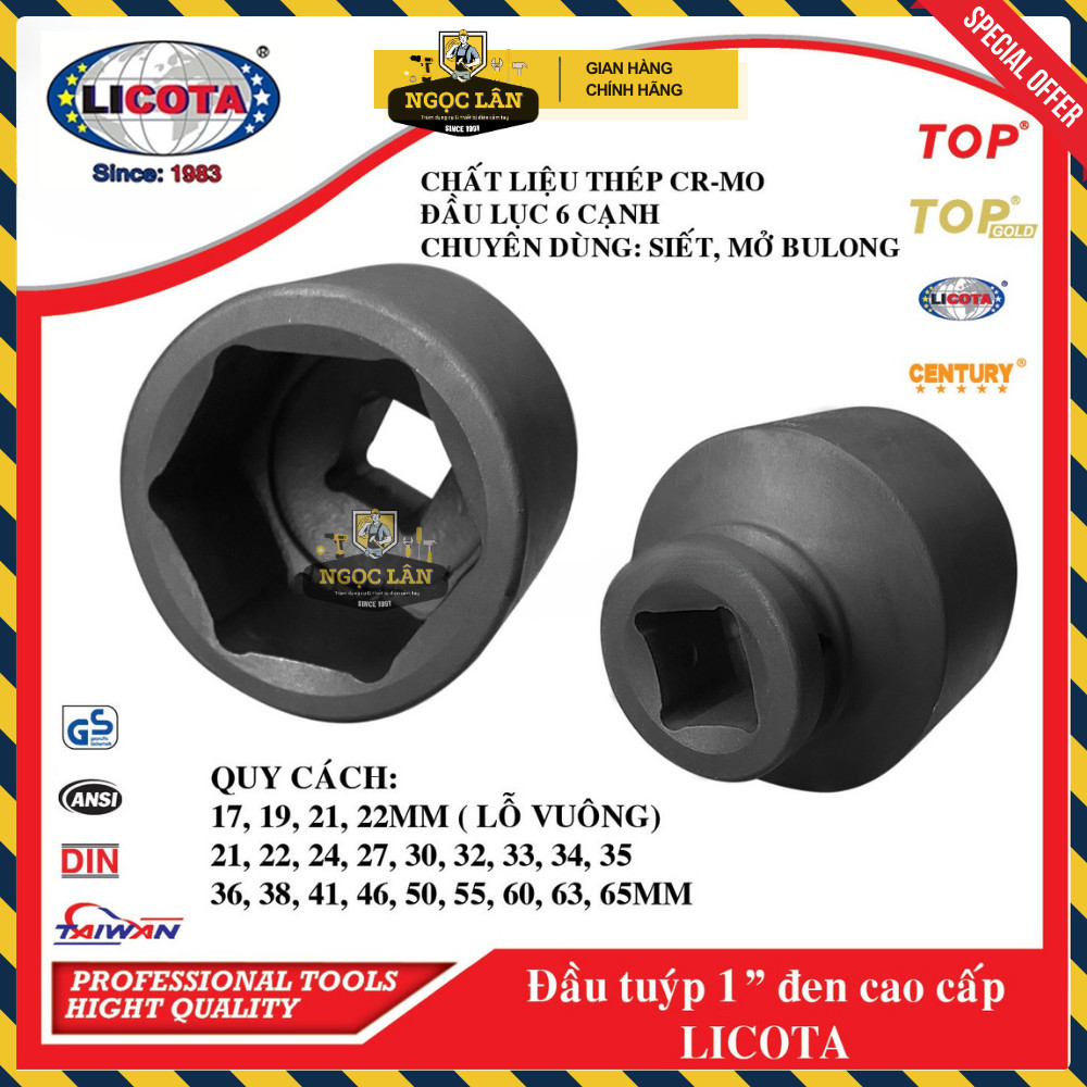 Đầu khẩu Licota 1" CR-MO đen 21-65mm Đài Loan - Ảnh 3