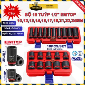 EMTOP Bộ 10 tuýp lục ngắn dài 1/2" 10-24mm CrMo EMSS12102L