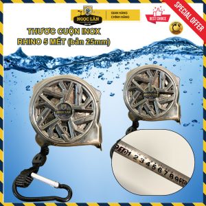 Thước cuộn thép Rhino 5m bản 25mm inox chống nước vỏ nhựa