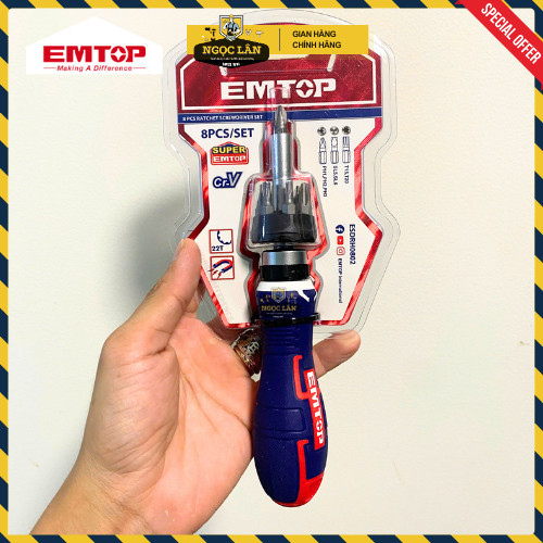 EMTOP Bộ Tua Vít 8 Món Đa Năng Tự Động 2 Chiều Nam Châm Sửa Điện Tử EDRH0802 - Ảnh 3