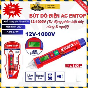 Bút dò điện áp AC EMTOP 12-1000V không chạm, nóng nguội, LED ETPL210003