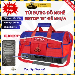 Chính hãng Túi đựng đồ nghề EMTOP 16" đế nhựa 20kg, có dây đeo ETBG28164