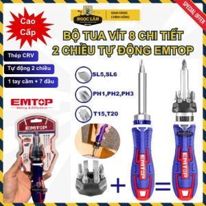 EMTOP Bộ Tua Vít 8 Món Đa Năng Tự Động 2 Chiều Nam Châm Sửa Điện Tử EDRH0802