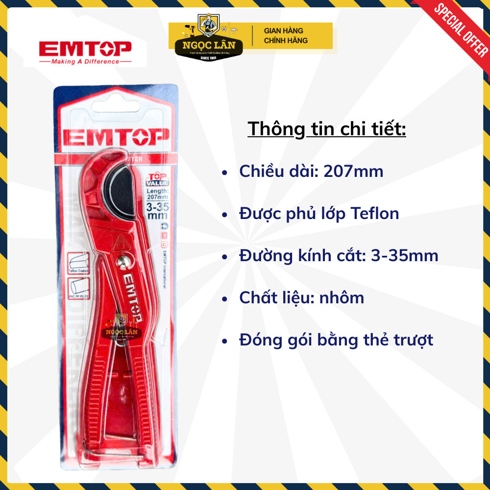 Kéo Cắt Ống EMTOP 3-35mm phủ teflon nhỏ gọn EMPC54636 chính hãng - Ảnh 2