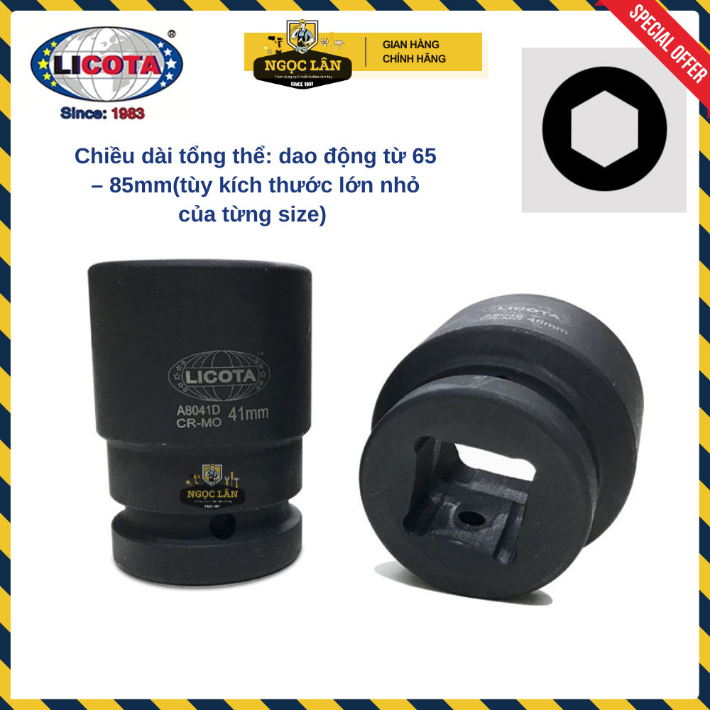 Đầu khẩu Licota 1" CR-MO đen 21-65mm Đài Loan - Ảnh 4