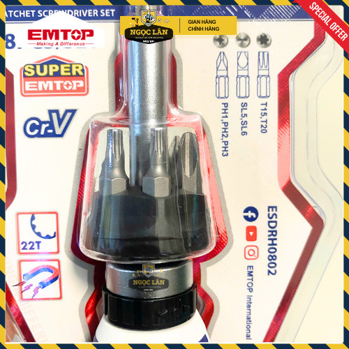 EMTOP Bộ Tua Vít 8 Món Đa Năng Tự Động 2 Chiều Nam Châm Sửa Điện Tử EDRH0802 - Ảnh 4