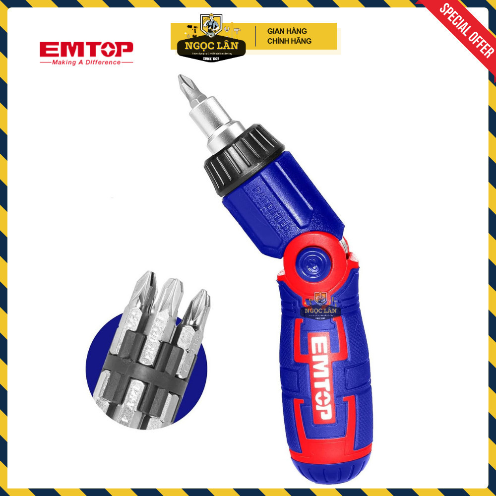 Bộ tua vít EMTOP 15 in 1, tay xoay chiều, 14 đầu CRV (ESDRH1502) - Ảnh 4