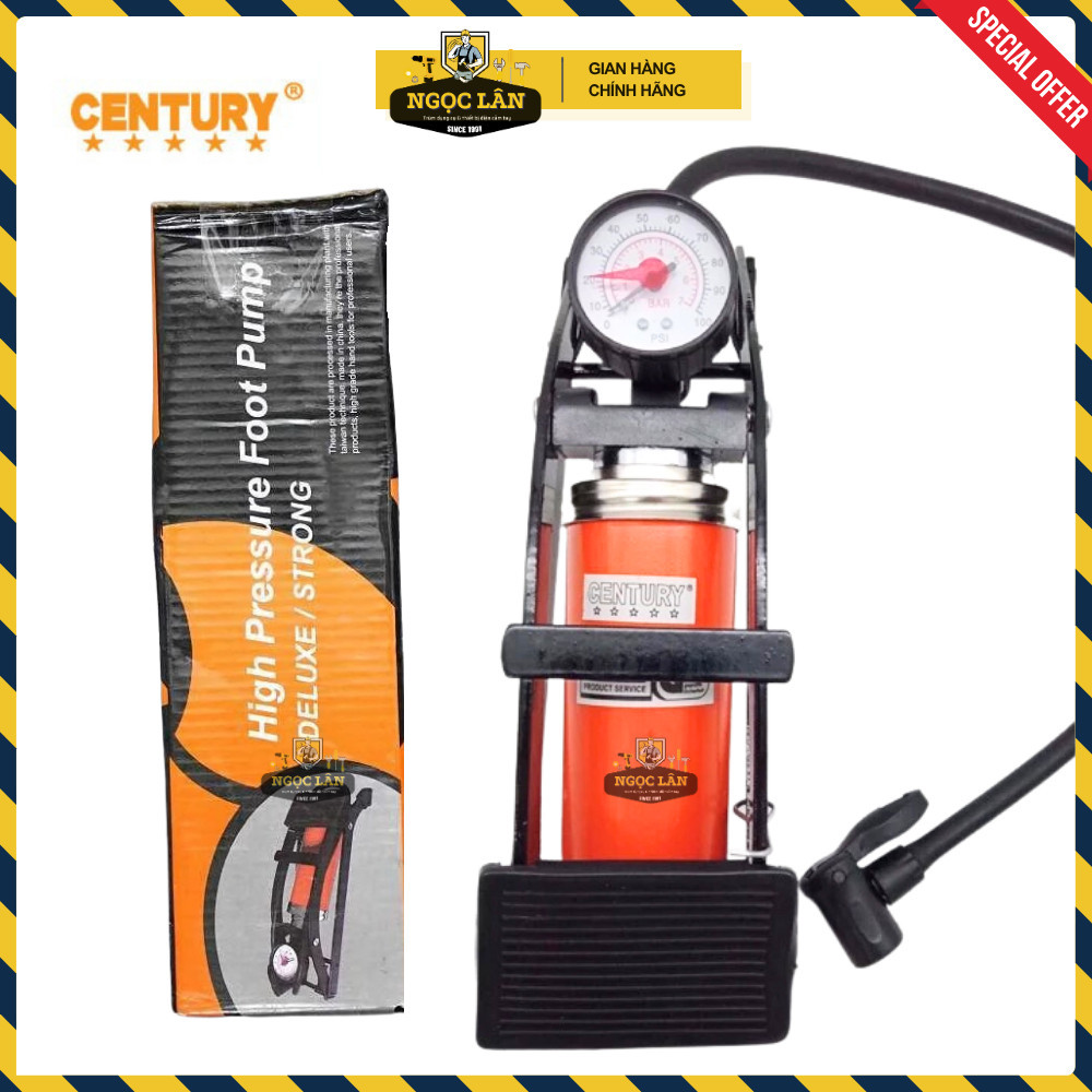 Bơm đạp chân Century 1 ống xilanh cam có đồng hồ, bơm bánh xe, phao - Ảnh 5