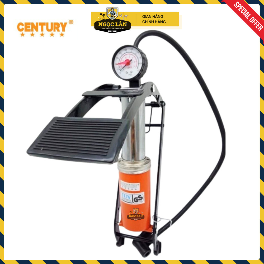 Bơm đạp chân Century 1 ống xilanh cam có đồng hồ, bơm bánh xe, phao - Ảnh 6