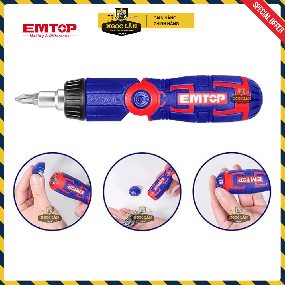 Bộ tua vít EMTOP 15 in 1, tay xoay chiều, 14 đầu CRV (ESDRH1502) - Ảnh 5