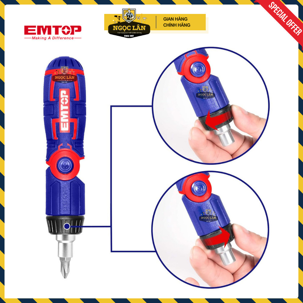Bộ tua vít EMTOP 15 in 1, tay xoay chiều, 14 đầu CRV (ESDRH1502) - Ảnh 6