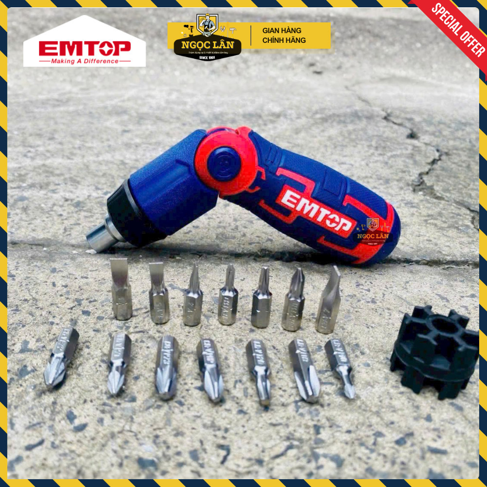 Bộ tua vít EMTOP 15 in 1, tay xoay chiều, 14 đầu CRV (ESDRH1502) - Ảnh 3