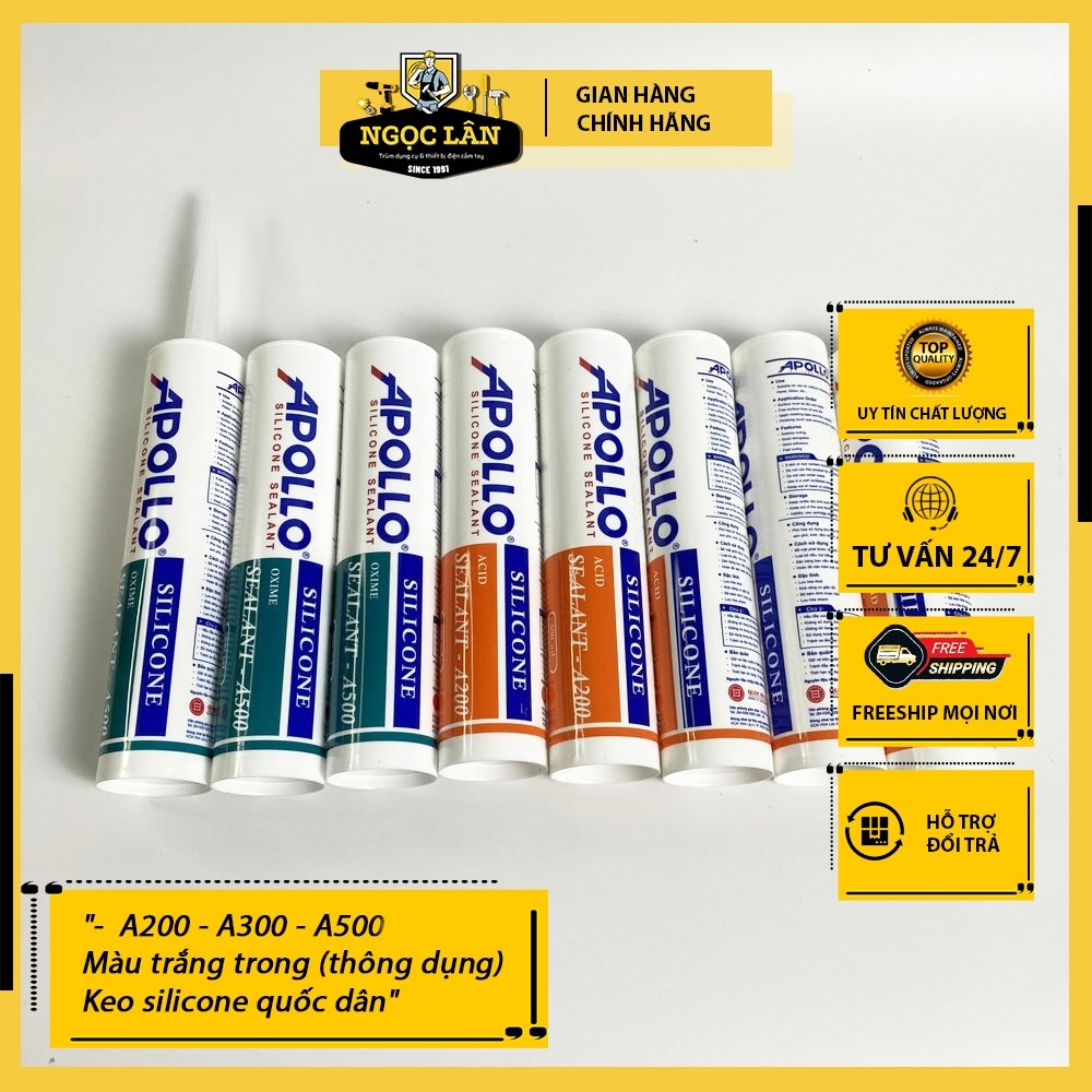 Keo dán kính Silicone Apollo A200, A300, A500 Trắng Trong