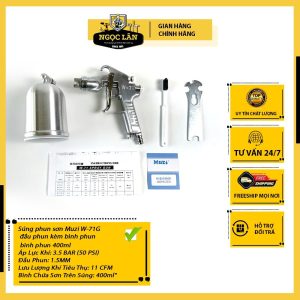 Súng phun sơn Muzi W-71G đầu 1.5mm, kèm bình phun 400ml
