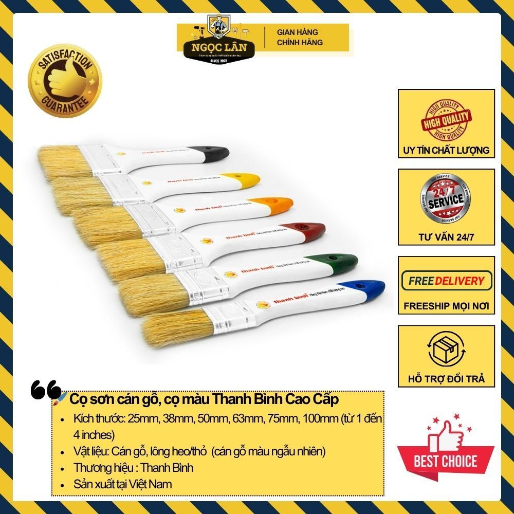 Thanh Bình Cọ Sơn, Cọ Màu Cán Gỗ Cao Cấp, Size 25-100mm