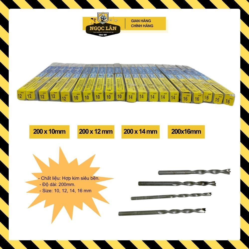 Mũi khoan gỗ hợp kim Thắng Lợi 200mm, phi 10, 12, 14, 16mm chính hãng - Ảnh 3