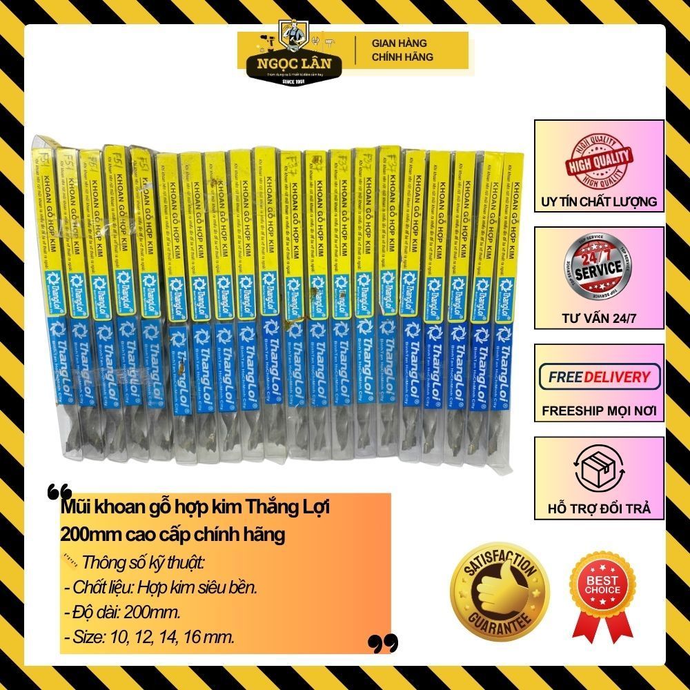 Mũi khoan gỗ hợp kim Thắng Lợi 200mm, phi 10, 12, 14, 16mm chính hãng