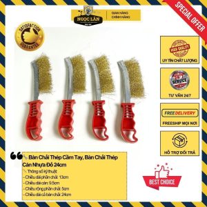 Bàn chải thép cầm tay cán nhựa đỏ 24cm
