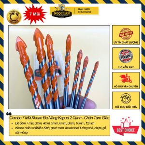 Combo 7 Mũi Khoan Đa Năng Kapusi Chân Tam Giác 3-12mm cho Kính, Bê Tông, Nhựa
